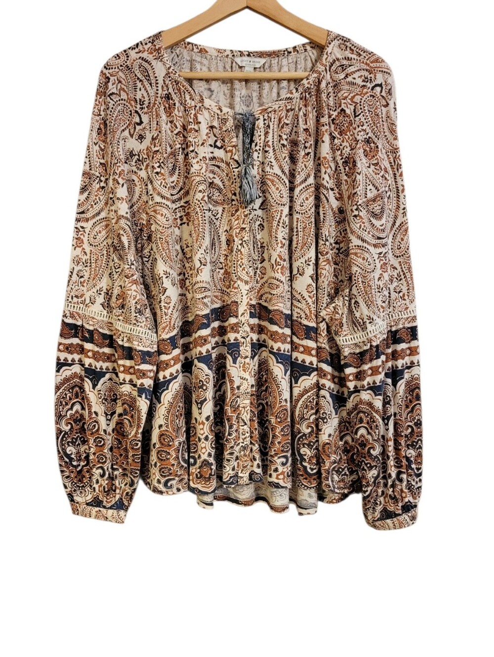 Lucky Brand Beige Paisley Boho Peasant Top